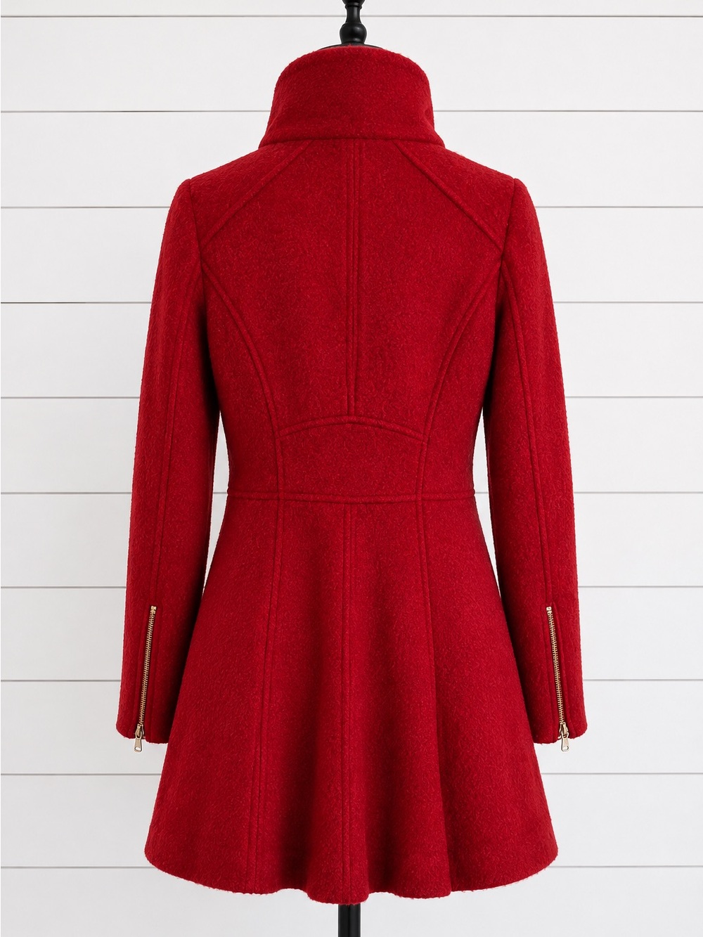 Red Fit-and-Flare Wool-Blend Dress Coat